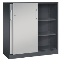 C+P Skříň s posuvnými dveřmi ASISTO, výška 1292 mm, šířka 1200 mm, černošedá/bílý hliník