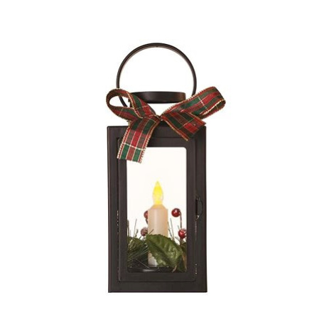 EMOS LED dekorace – vánoční lucerna se svíčkou černá, 20 cm, 3x AAA, vnitřní, vintage