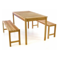 Divero 47272 Zahradní set lavic a stolu - neošetřené týkové dřevo - 135 cm