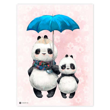 Obrázek Pandy s modrým deštníkem do dětského pokoje INSPIO