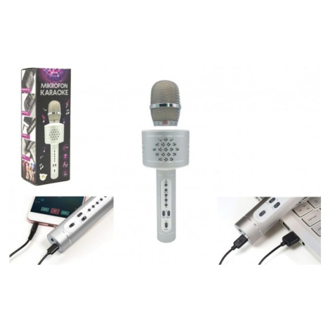 Teddies Mikrofon karaoke Bluetooth stříbrný na baterie s USB kabelem v krabici 10x28x8,5cm