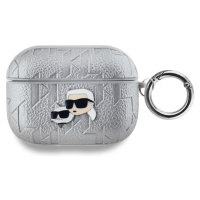 Karl Lagerfeld PU Embossed Karl and Choupette Heads pouzdro AirPods Pro stříbrné