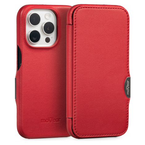 Pouzdro na iPhone 15 Pro MagSafe Kožený obal book case červený Movear