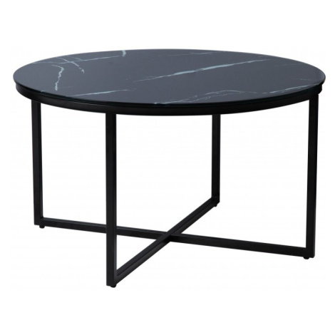 Hector Skleněný konferenční stolek s imitací mramoru Lunno 80 cm černý
