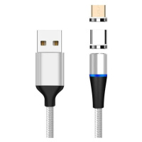 PremiumCord Magnetický micro USB a USB-C nabíjecí a datový kabel, 1m, stříbrná