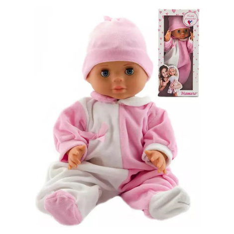 Hamiro panenka miminko 40cm pevné tělíčko růžovo-bílý obleček v krabici