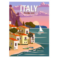 Ilustrace Retro Poster Italy, mediterranean romantic landscape,, VectorUp, (30 x 40 cm)