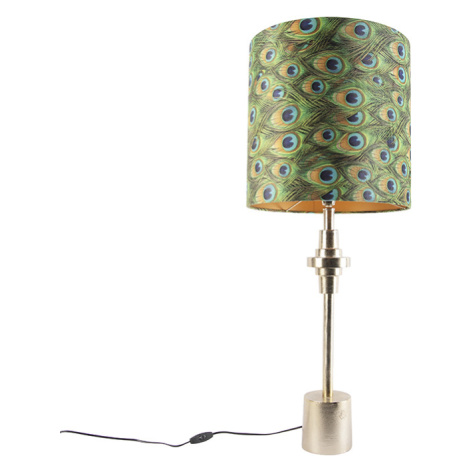 Art Deco stolní lampa zlatý sametový odstín páv design 40 cm - Diverso QAZQA