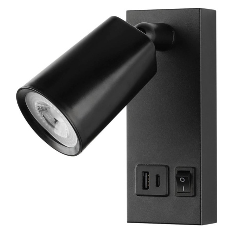 Eurolamp LED Nástěnné bodové svítidlo s USB CHARGE LED/5W/230V černá 145-22070