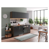 Respekta Kuchyně Oliver šedá/dub 195 cm-nrz.deska/lednice/myčka