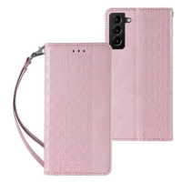 Magnet Strap knížkové kožené pouzdro na Samsung Galaxy S22 Plus, růžové