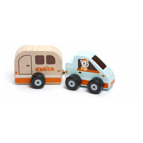 Cubik 15368 Auto s karavanem - dřevěná hračka s magnetem 2 díly CUBIKA