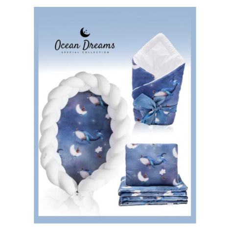 Saténová výbava pro novorozence 4v1 - Ocean Dreams / bílá