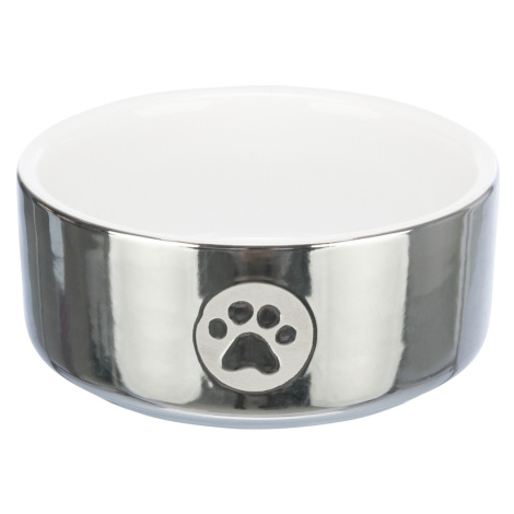 Trixie miska keramická pes stříbrná s tlapkou - 300 ml, Ø 12 cm
