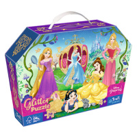 Trefl Puzzle 70 glitter v kufříku - Princezny Disney