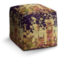 Sablio Taburet Cube Londýn Big Ben Flowers: 40x40x40 cm