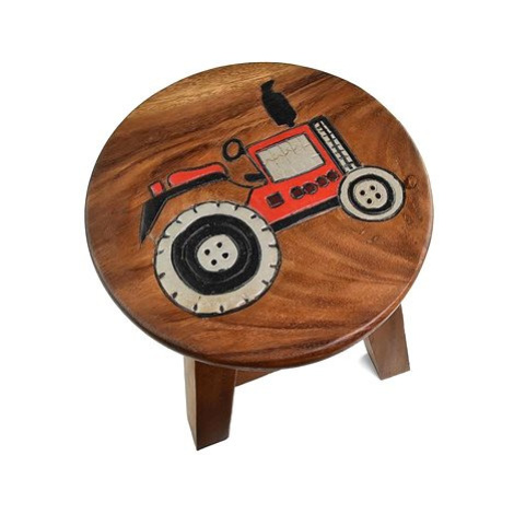 Oriental stolička dřevěná, dekor traktor