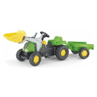 Šlapací traktor Rolly Kid s přívěsem a nakladačem-zelený s vlečkou