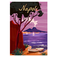 Ilustrace Naples Retro Poster Italia. Mediterranean sea, VectorUp, 26.7 × 40 cm