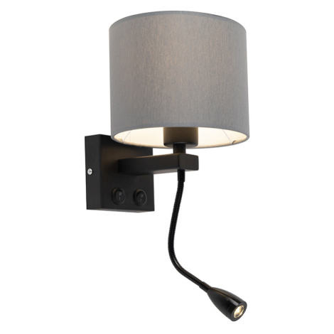 Moderní nástěnná lampa černá se šedým odstínem - Brescia QAZQA