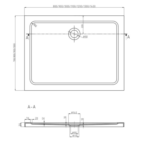 MEXEN/S Flat sprchová vanička obdélníková slim 140 x 80, bílá + černý sifon 40108014B