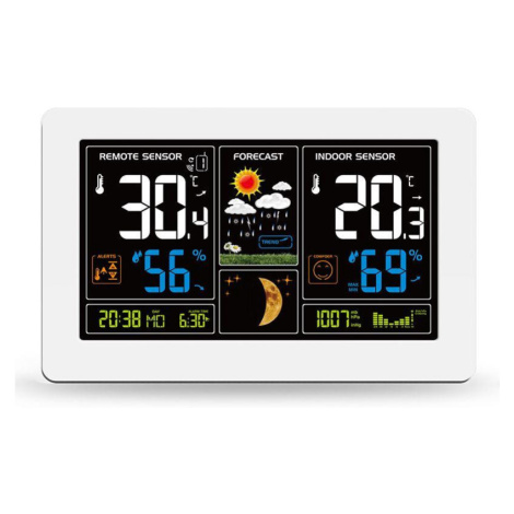 Solight meteostanice, extra velký barevný LCD, teplota, vlhkost, tlak, RCC, USB nabíjení, bílá