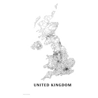 Mapa Spojené království black & white, (26.7 x 40 cm)