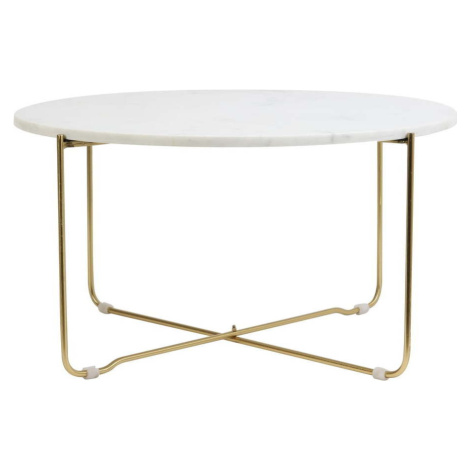 Bílý/ve zlaté barvě kamenný kulatý konferenční stolek ø 65 cm Marty - Light & Living
