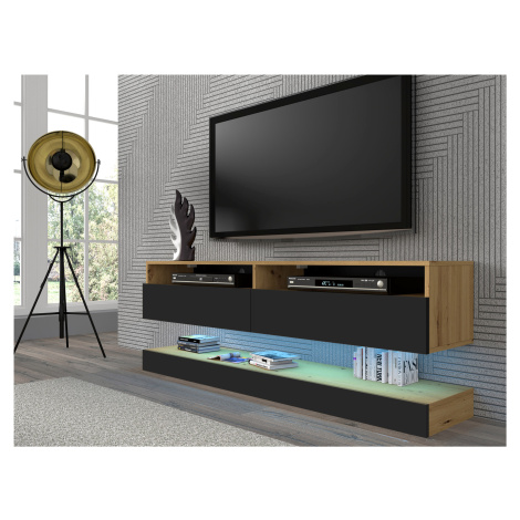 BIM Televizní stolek DUO 160 cm závěsný s panelem dub artisan/černy