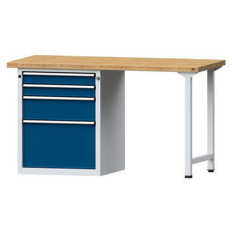 ANKE Dílenský stůl s rámovou konstrukcí, 4 zásuvky, 2 x 90, 1 x 180, 1 x 360 mm, deska z bukovéh