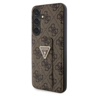 Guess PU Grip Stand 4G Strass Triangle Metal Logo kryt Samsung Galaxy S24+ hnědý