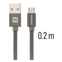 Swissten textilní datový kabel micro USB 0.2m šedý