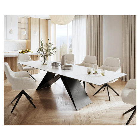 DELIFE Jídelní stůl Edge 300x100 cm keramika Laminam® Statuarietto bílá podnož ve tvaru V středn