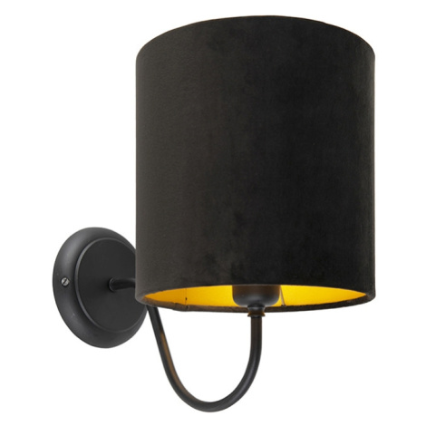 Klasická nástěnná lampa černá s černým velurovým odstínem - Matt QAZQA