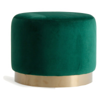Estila Art deco designová kulatá taburetka Saanvi se smaragdově zeleným sametovým potahem a dřev