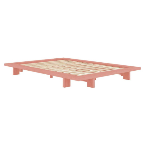 Světle růžová dvoulůžková postel z borovicového dřeva s roštem 140x200 cm Japan – Karup Design