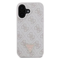 Guess PU 4G Strass Triangle Metal Logo Zadní Kryt pro iPhone 16 Pink