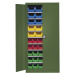 mauser Skladová skříň, jednobarevná, s 50 přepravkami s viditelným obsahem, 9 polic, zelená