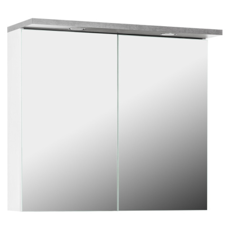 Závěsná skříňka ELZA 2D se zrcadlem a osvětlením, bílá/beton Idea