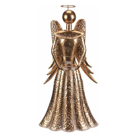 Vánoční kovová dekorace Anděl 49 cm, kalíšek na čaj. svíčku, zlatá Autronic