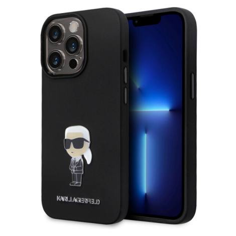 Karl Lagerfeld Liquid Silicone Metal Ikonik kryt iPhone 15 Pro černý