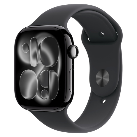 Apple Watch Series 11 42mm Klavírně černý hliník s černým sportovním řemínkem - S/M