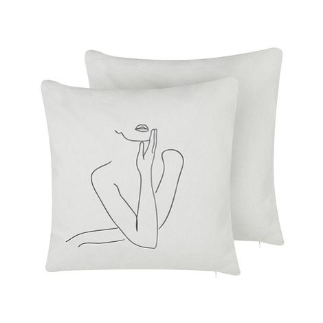 BELIANI, Sada 2 bavlněných polštářů s motivem ženy 45 x 45 cm bílá MEADOWFOAM, 307856