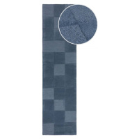 Tmavě modrý ručně tkaný vlněný běhoun 60x230 cm Checkerboard – Flair Rugs