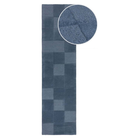 Tmavě modrý ručně tkaný vlněný běhoun 60x230 cm Checkerboard – Flair Rugs