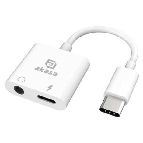 AKASA adaptér USB-C to 3.5mm Jack & PD 15W Nabíjecí port, bílá