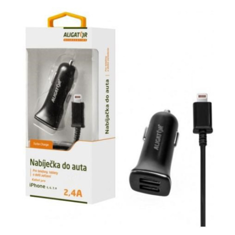 Aligator nabíječka do auta Turbo charge, 12/24 V, 2, 4 A, konektor Lightning, 2x USB výstup, čer