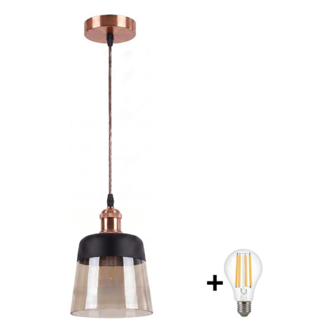 Brilagi - LED Lustr R GLASS 1xE27/60W/230V pr. 15,5 cm měděná/kouř béžová/černá NSTK7325+AI0179