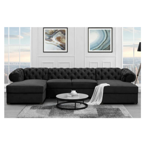 RAMONA U rozkládací sedačka ve tvaru U v chesterfield stylu, látkové knoflíky Mars & More