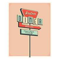 Ilustrace Retro Diner roadside sign poster design, JDawnInk, 30 × 40 cm